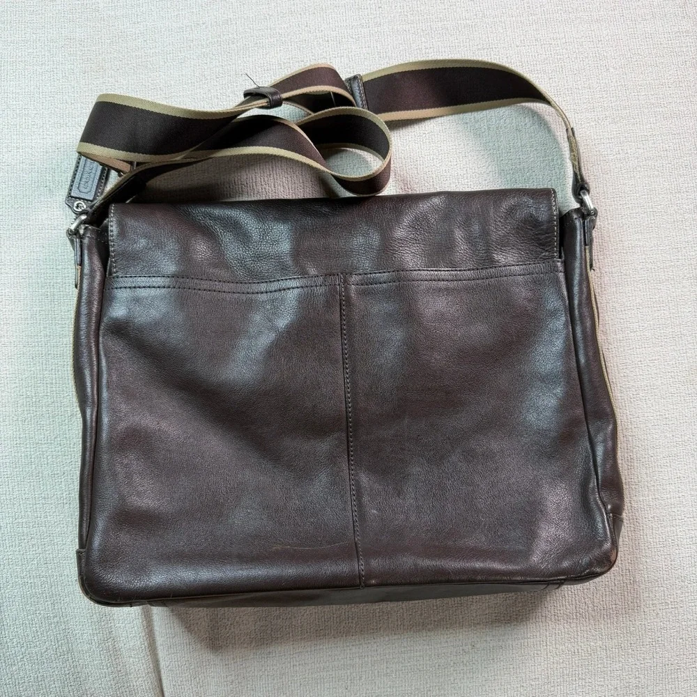 Coach Heritage Web Leather Messenger Bag in Brown Crossbody Unisex Travel Laptop